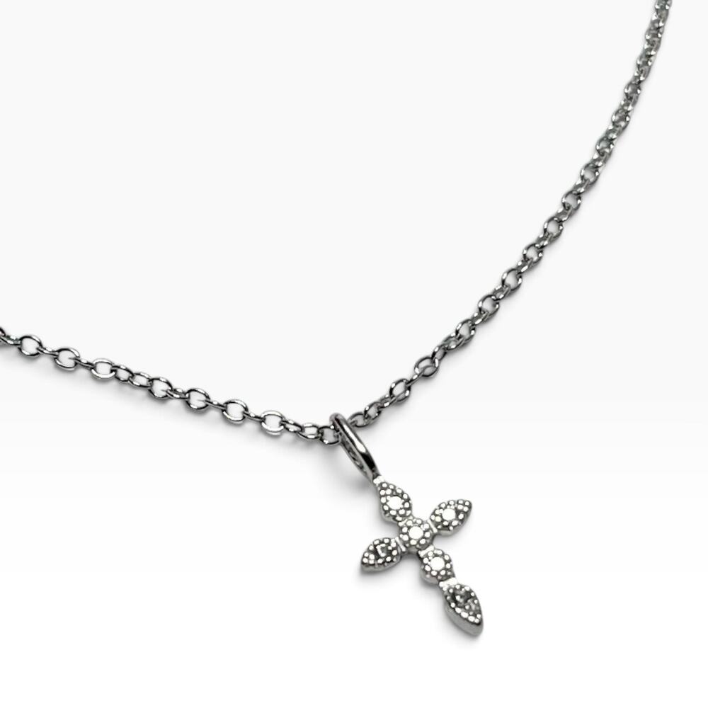925 Sterling Silver Minimalist Dainty Small Womans Cross Pendant Choker Necklace